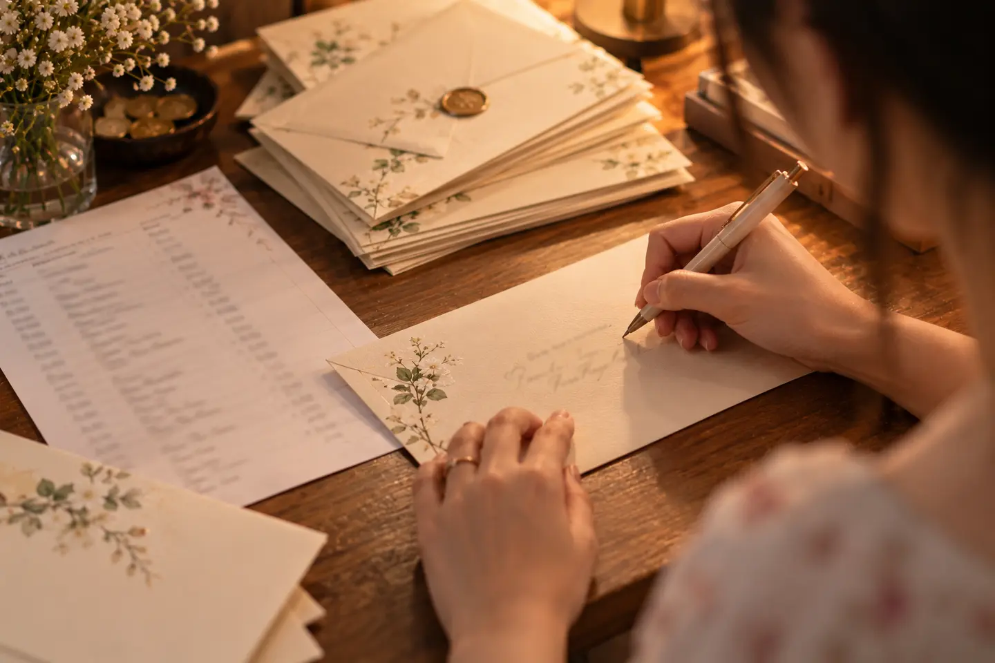 Ghi tên khách mời lên phong bì thiệp cưới