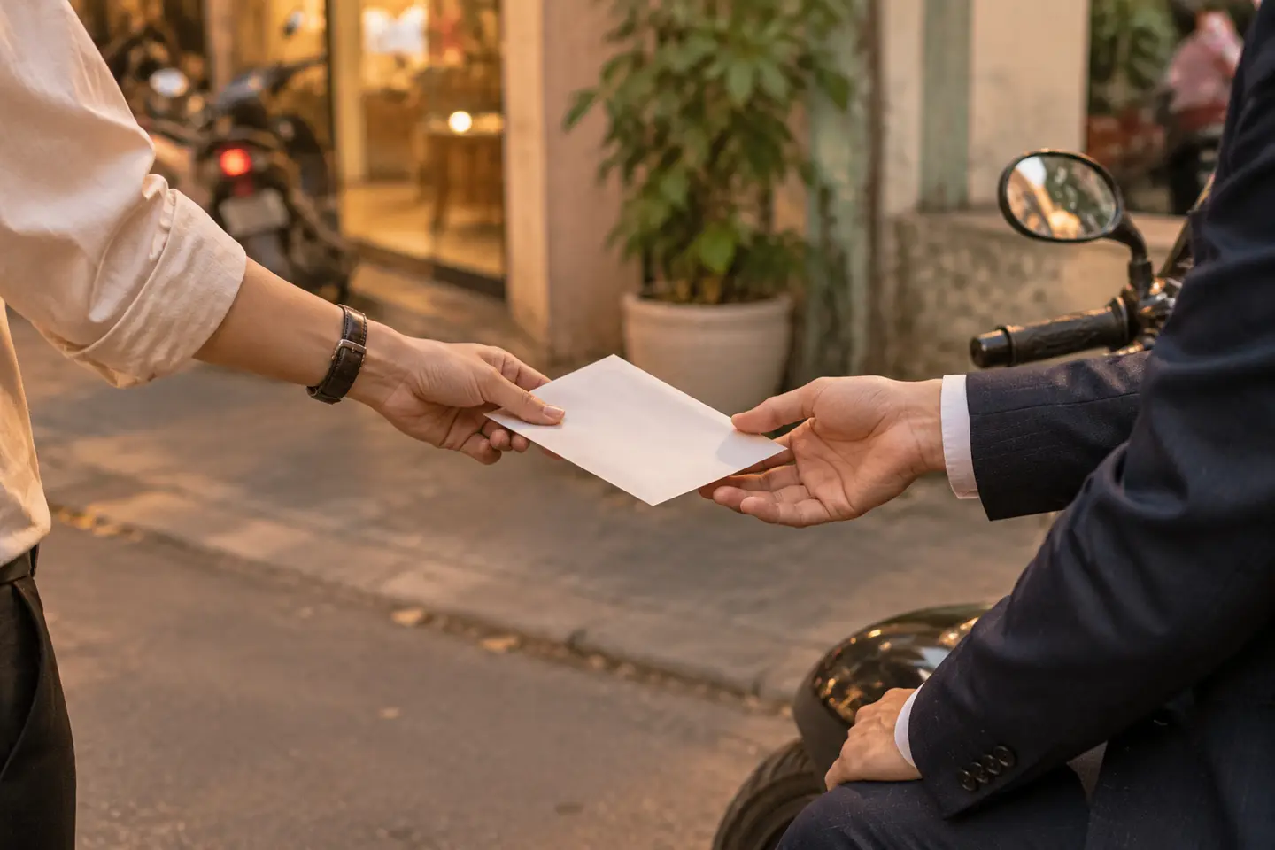 Một người đưa phong bì mừng cưới cho bạn nhờ mang hộ đến tiệc